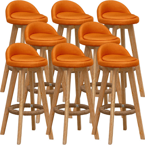 Scandinavian Wood Barstool Low Back Fabric Upholstered Counter Stool in Matte Finish