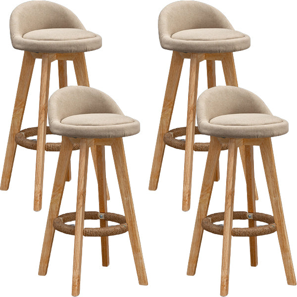 Scandinavian Wood Barstool Low Back Fabric Upholstered Counter Stool in Matte Finish