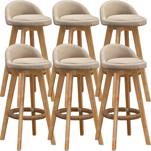 Scandinavian Wood Barstool Low Back Fabric Upholstered Counter Stool in Matte Finish