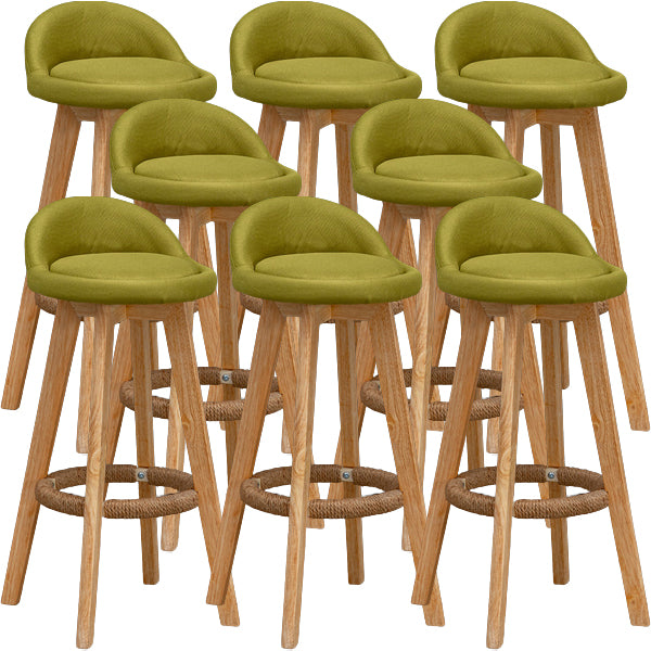Scandinavian Wood Barstool Low Back Fabric Upholstered Counter Stool in Matte Finish