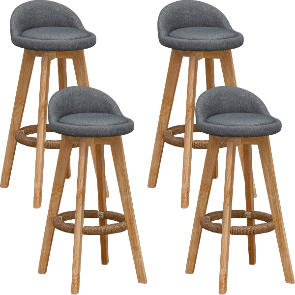 Scandinavian Wood Barstool Low Back Fabric Upholstered Counter Stool in Matte Finish