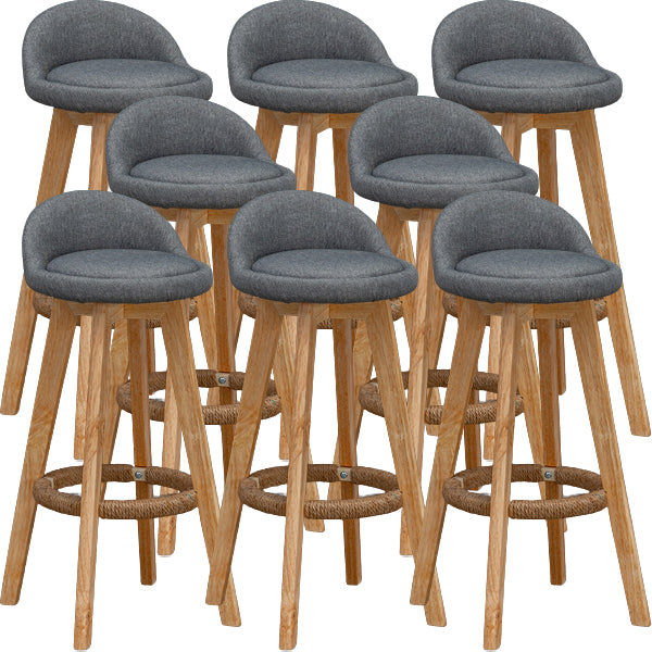 Scandinavian Wood Barstool Low Back Fabric Upholstered Counter Stool in Matte Finish