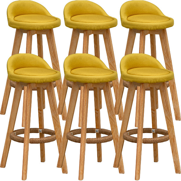 Scandinavian Wood Barstool Low Back Fabric Upholstered Counter Stool in Matte Finish