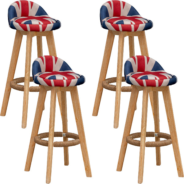 Scandinavian Wood Barstool Low Back Fabric Upholstered Counter Stool in Matte Finish