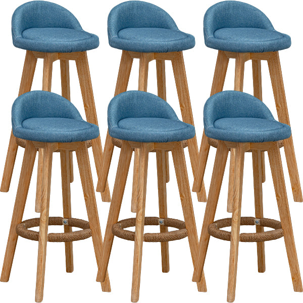 Scandinavian Wood Barstool Low Back Fabric Upholstered Counter Stool in Matte Finish