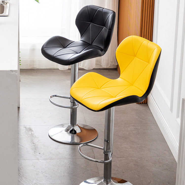 Scandinavian Metal Barstool Low Back PU Leather Furniture in Matte Finish for Indoor