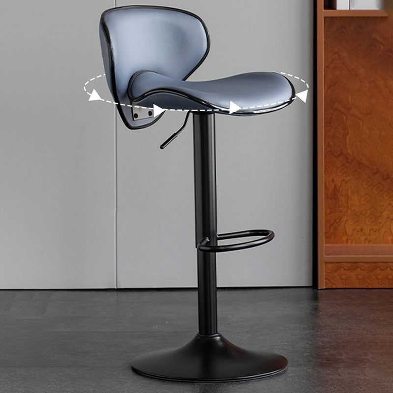 Scandinavian Metal Stool Fabric Upholstered Round Seat Counter Stool in Matte Finish