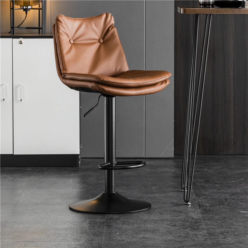 Scandinavian Metal Stool Faux Leather Upholstered Counter Stool in Matte Finish