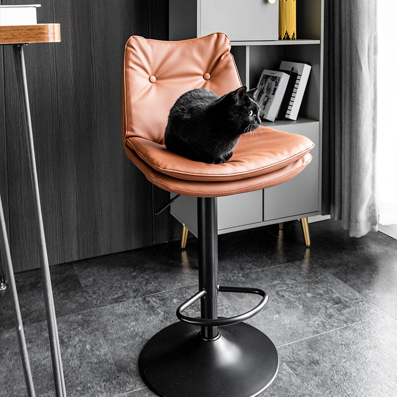 Scandinavian Metal Stool Faux Leather Upholstered Counter Stool in Matte Finish