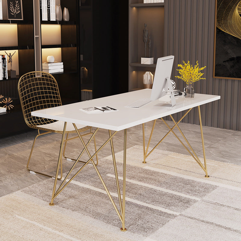 Rectangular Glam Writing Desk White Wooden Writing Desk with Metal Legs