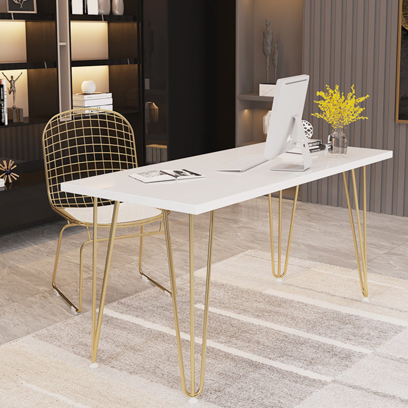 Rectangular Glam Writing Desk White Wooden Writing Desk with Metal Legs