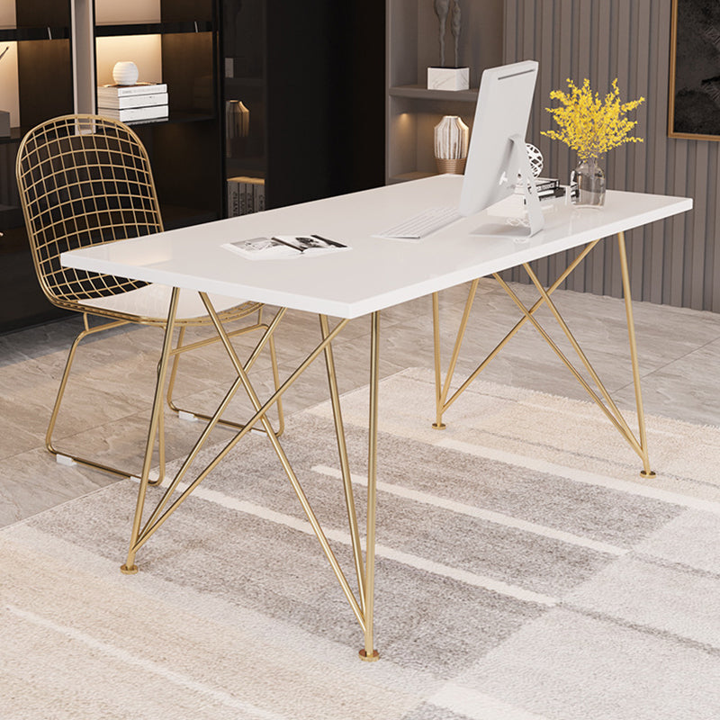 Rectangular Glam Writing Desk White Wooden Writing Desk with Metal Legs