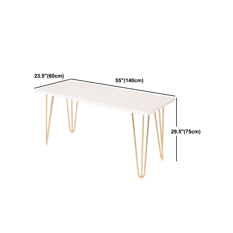 Rectangular Glam Writing Desk White Wooden Writing Desk with Metal Legs