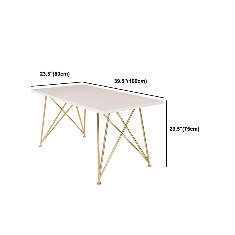 Rectangular Glam Writing Desk White Wooden Writing Desk with Metal Legs