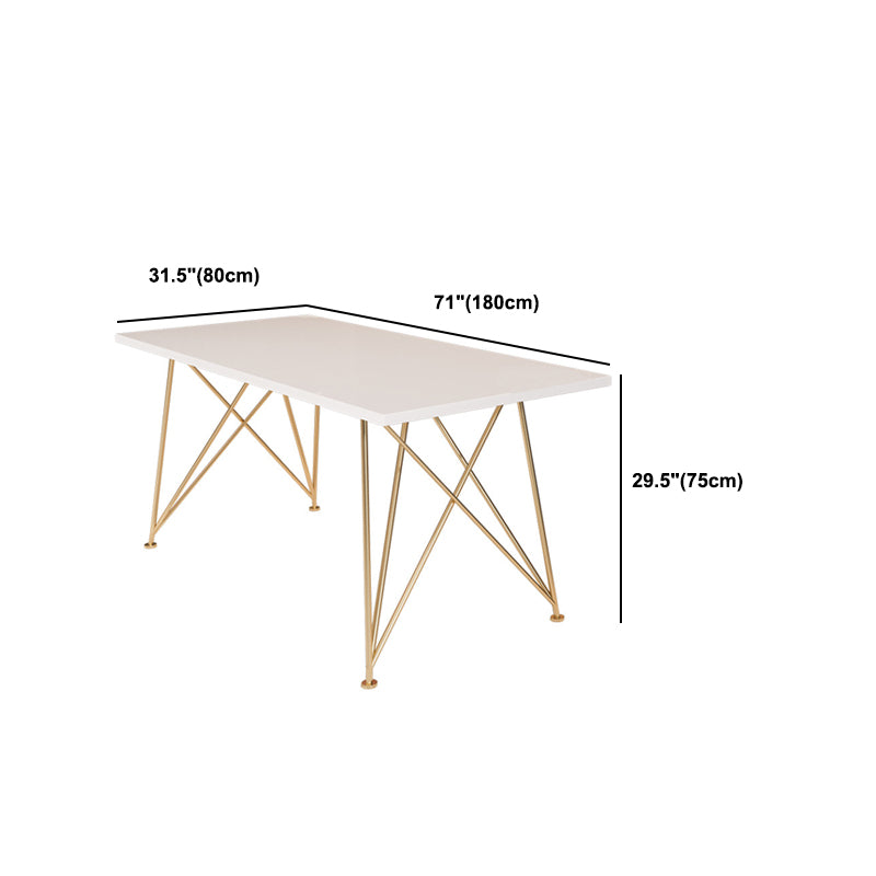 Rectangular Glam Writing Desk White Wooden Writing Desk with Metal Legs