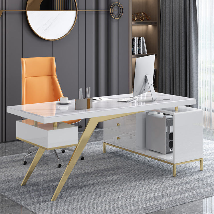 Pedestal Glam Executive Desk with File Cabinet Computer Desk L Shape