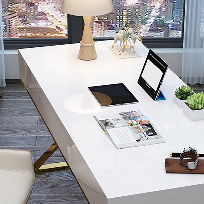 Artificial Wood Writing Desk Rectangular with Metal Legs Office Desk Glam