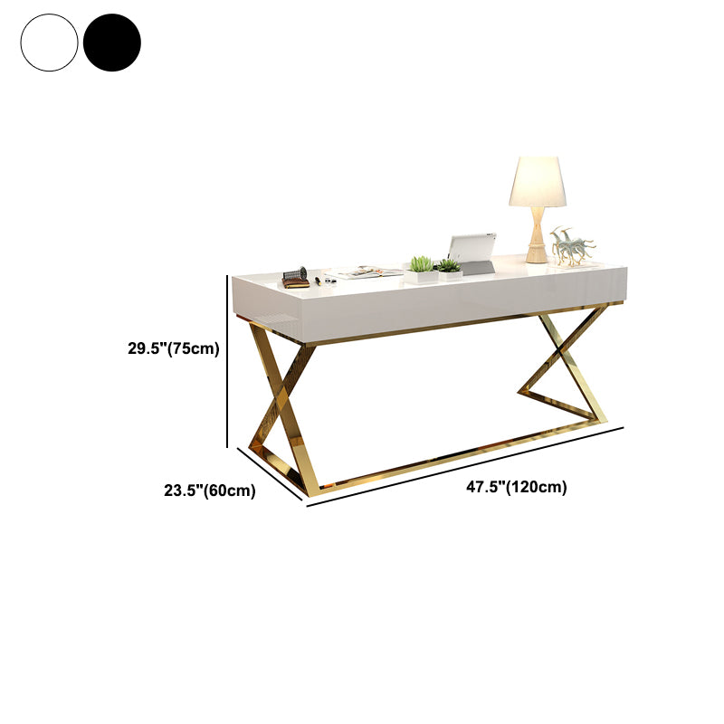 Artificial Wood Writing Desk Rectangular with Metal Legs Office Desk Glam