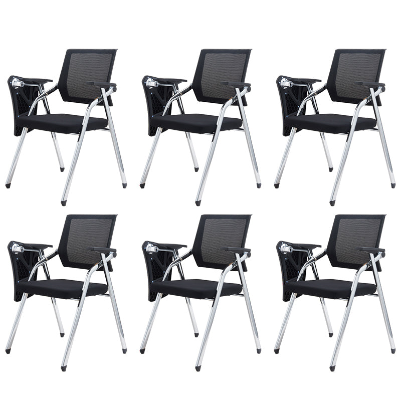 Modern No Wheels Desk Chair Microfiber Black Conference Chair