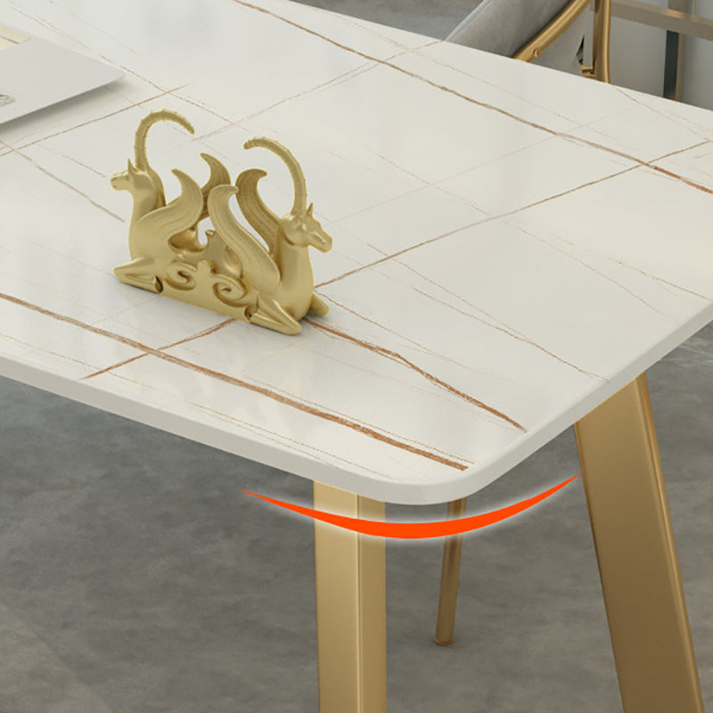 Curved Glam Office Desk with Metal Legs Writing Desk Iron and Stone