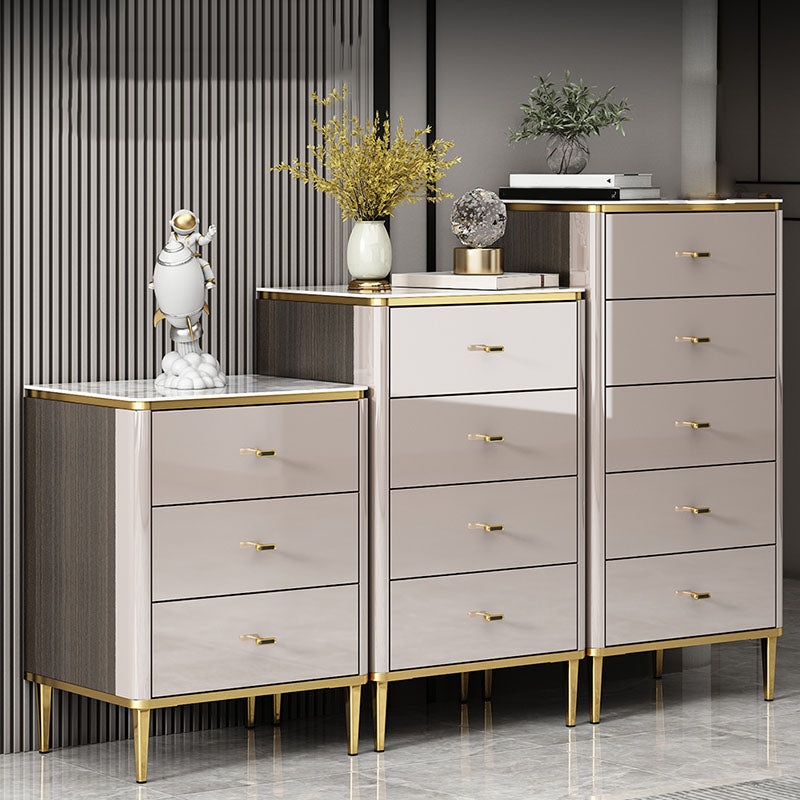 Glam Stone Bedroom Storage Chest White / Grey Vertical Chest with Drawers