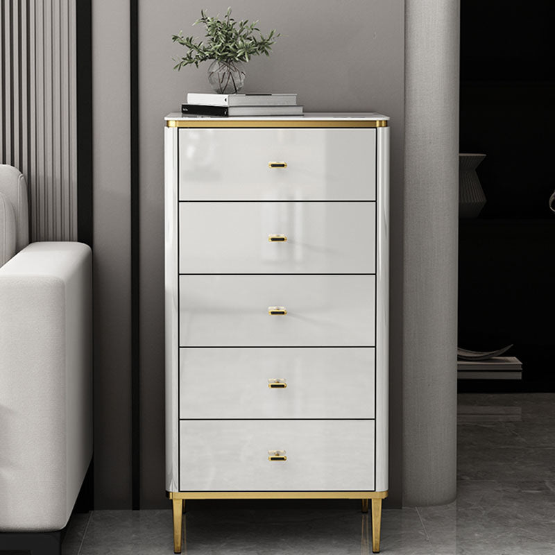 Glam Stone Bedroom Storage Chest White / Grey Vertical Chest with Drawers
