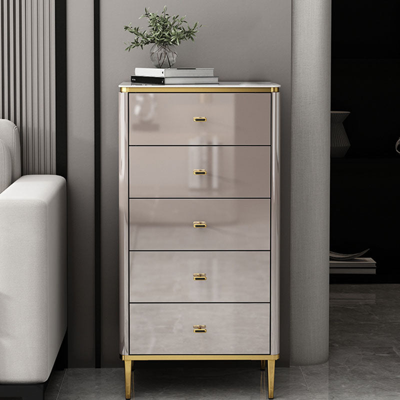 Glam Stone Bedroom Storage Chest White / Grey Vertical Chest with Drawers