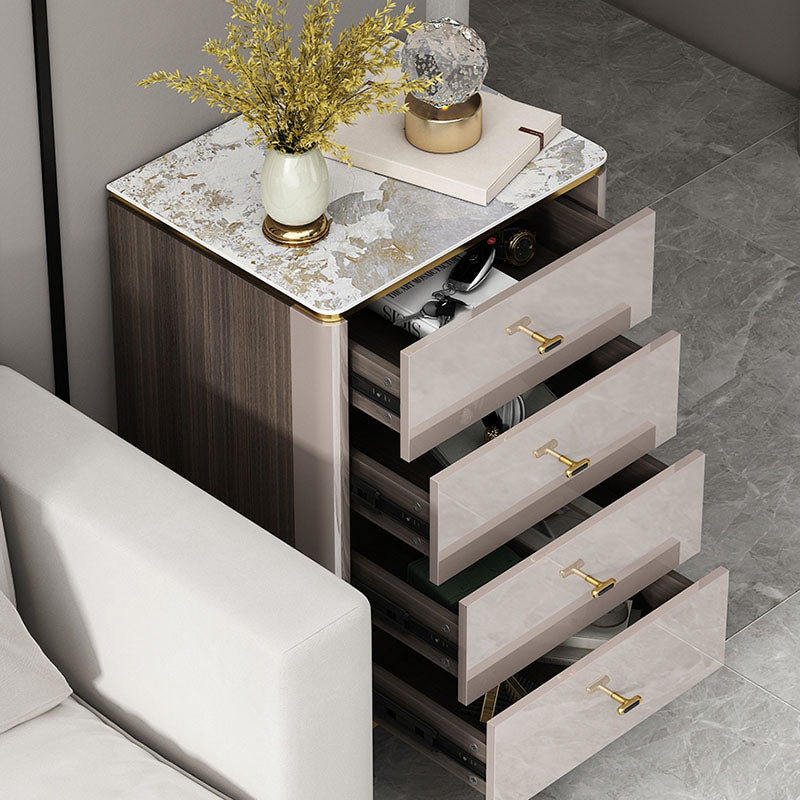 Glam Stone Bedroom Storage Chest White / Grey Vertical Chest with Drawers