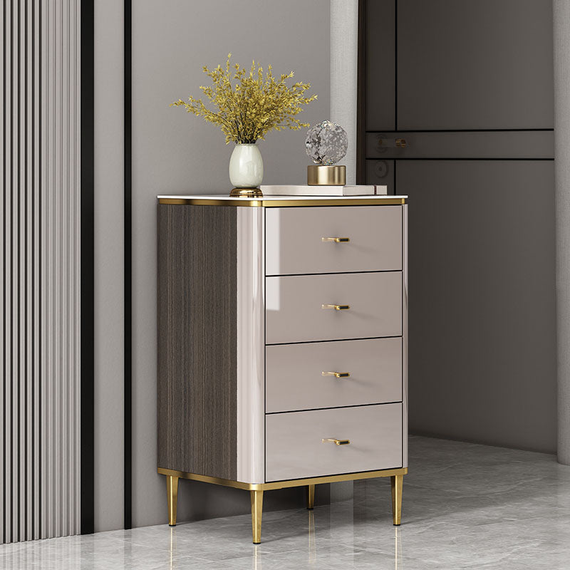 Glam Stone Bedroom Storage Chest White / Grey Vertical Chest with Drawers