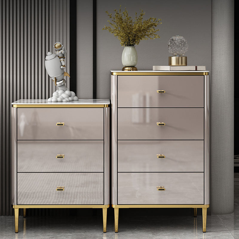 Glam Stone Bedroom Storage Chest White / Grey Vertical Chest with Drawers