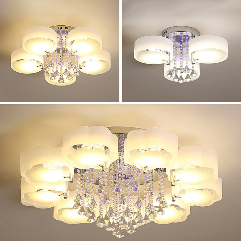 3/5/6/7/9-Light Modern Chrome Flush Mount Lighting LED Ceiling Light with Crystal