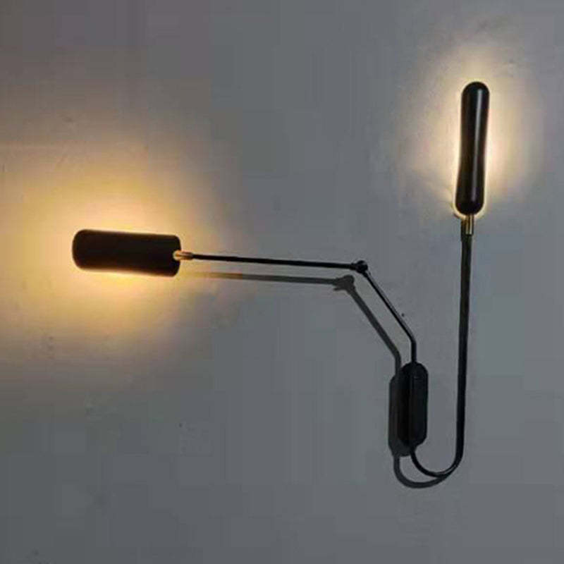 Black Metal Shade Wall Light Nordic 2 Lights Adjustable Wall Sconce for Living Room