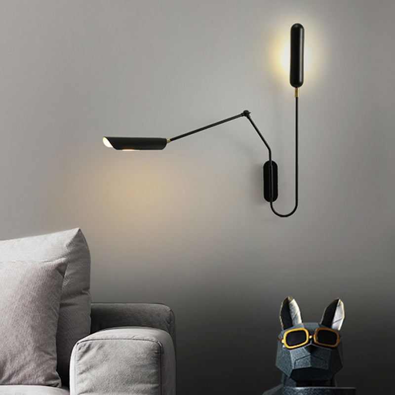 Black Metal Shade Wall Light Nordic 2 Lights Adjustable Wall Sconce for Living Room