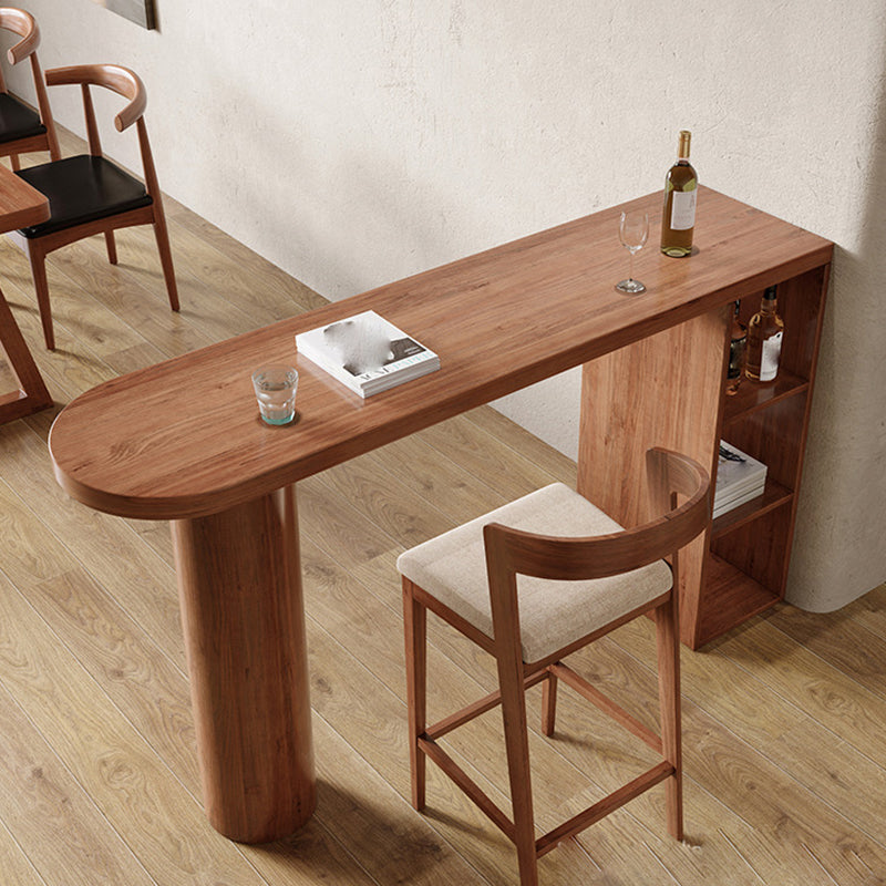 Modern Style Bar Table Solid Wood Bar Dining Table with Storage Shelf