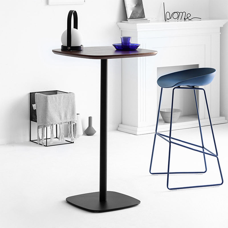 Wood Bar Dining Table Square Metal Pedestal Bar Height Pub Table