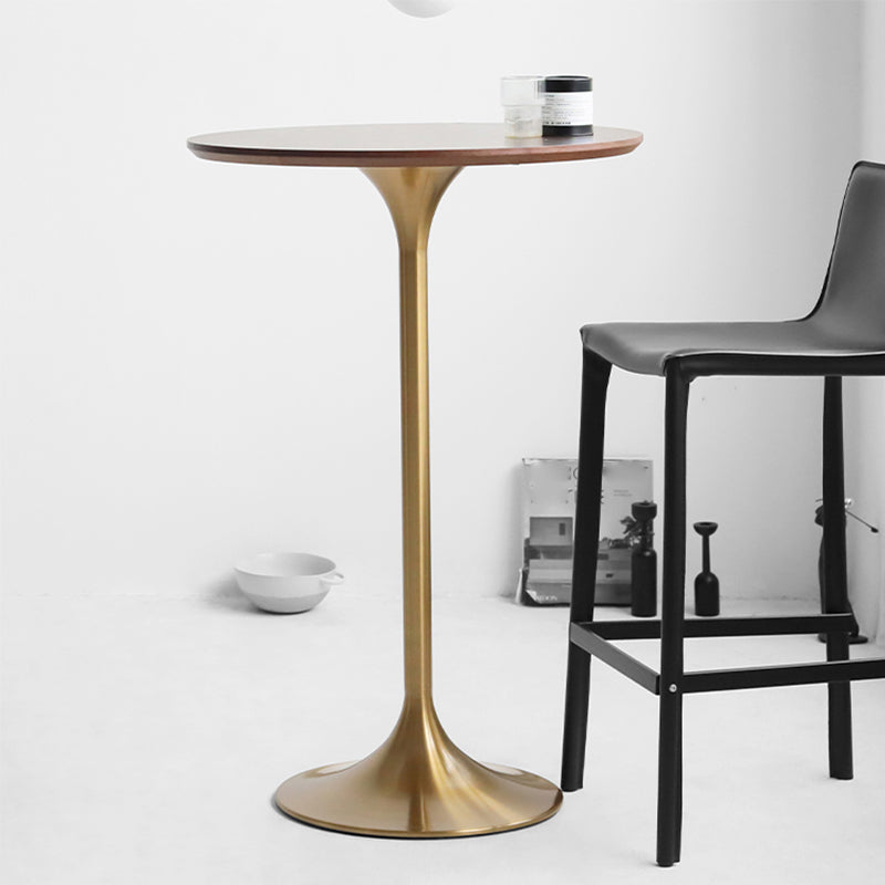 Modern Round Bar Table Fixed Bistro Bar Height Cocktail Table with Metal Pedestal Base