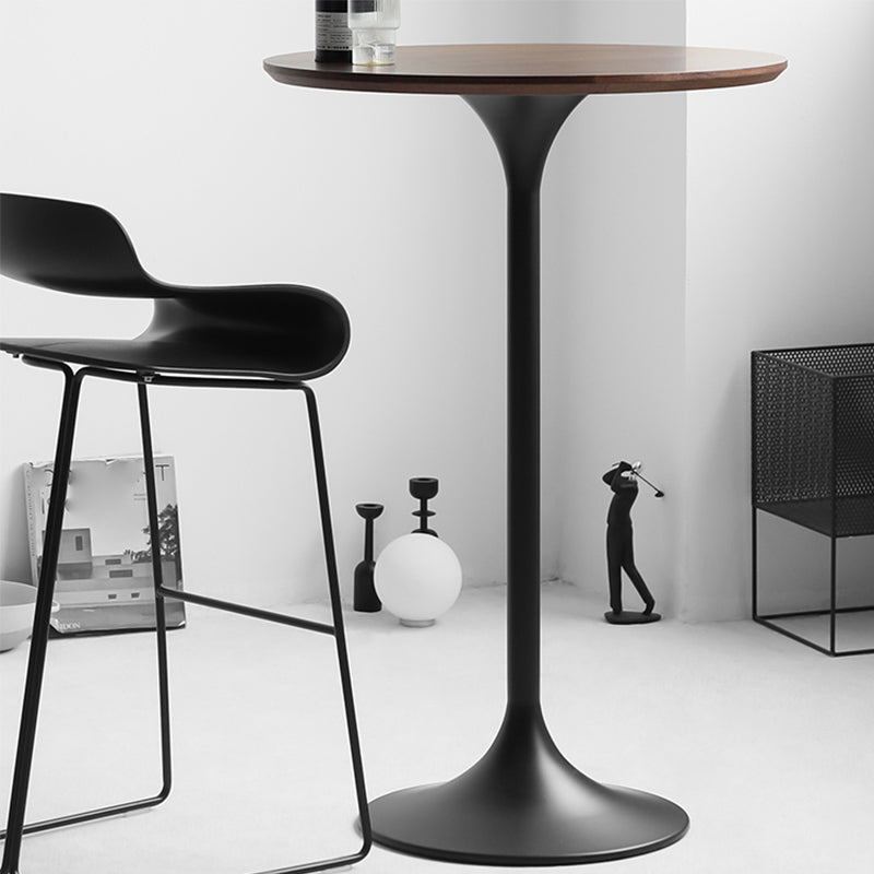 Modern Round Bar Table Fixed Bistro Bar Height Cocktail Table with Metal Pedestal Base