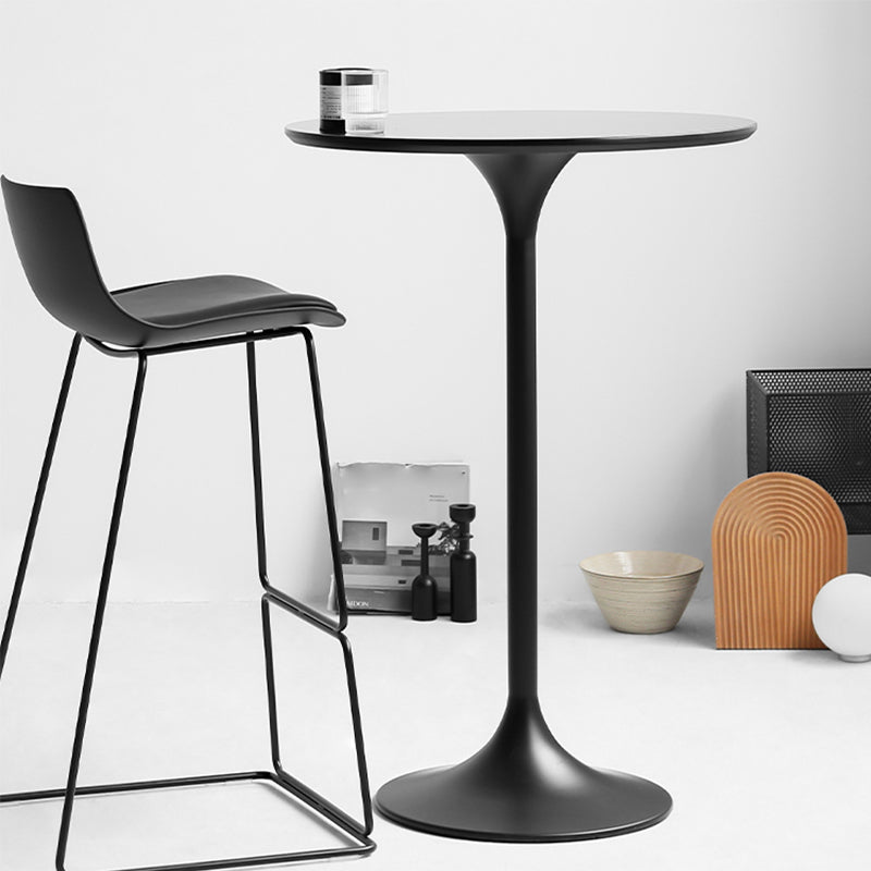 Modern Round Bar Table Fixed Bistro Bar Height Cocktail Table with Metal Pedestal Base