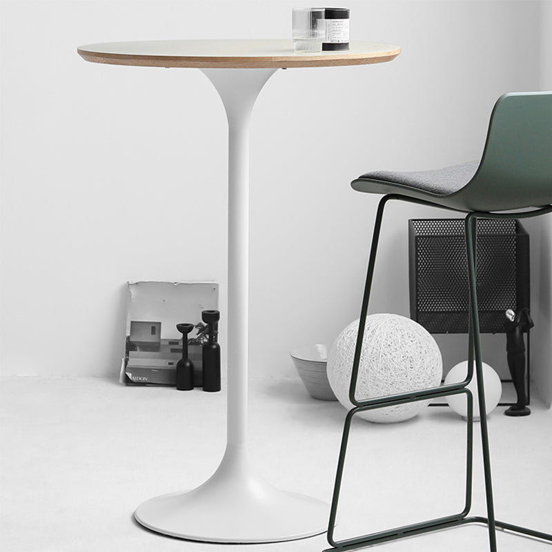 Modern Round Bar Table Fixed Bistro Bar Height Cocktail Table with Metal Pedestal Base