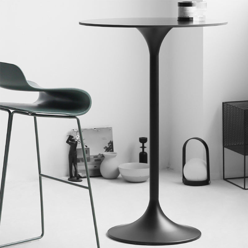 Modern Round Bar Table Fixed Bistro Bar Height Cocktail Table with Metal Pedestal Base