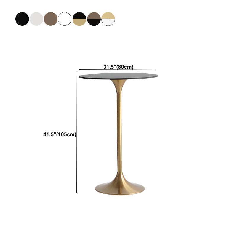 Modern Round Bar Table Fixed Bistro Bar Height Cocktail Table with Metal Pedestal Base