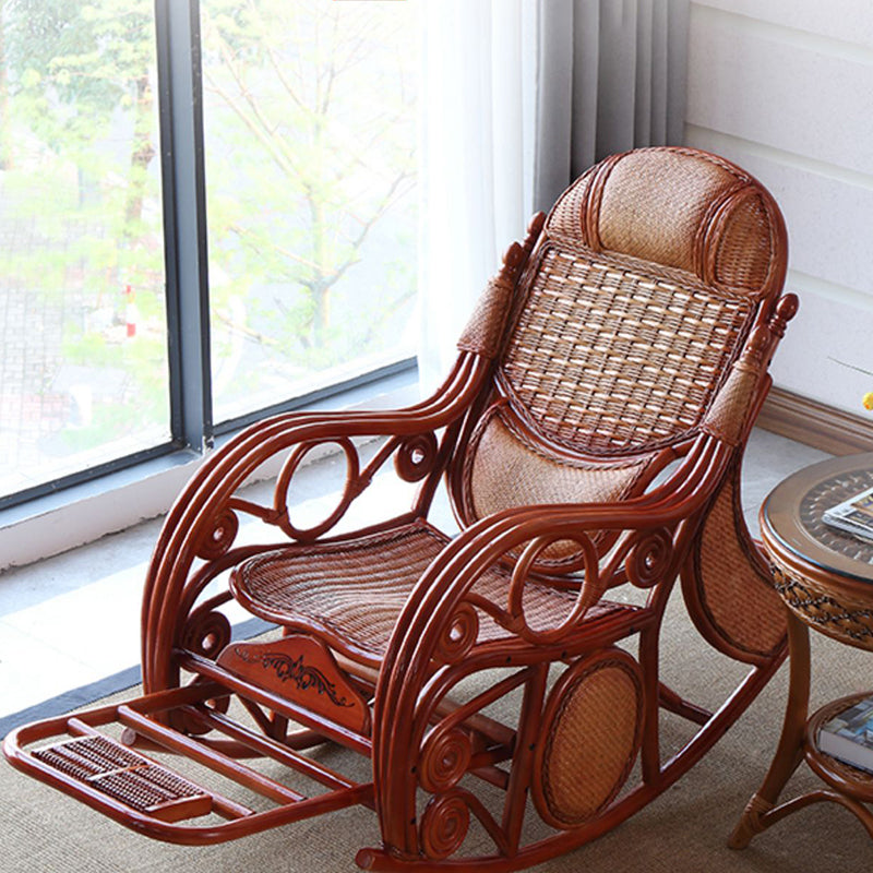 Traditional Spindle Rocking Accent Chair Tobacco Finish Rocker Chair Reclining