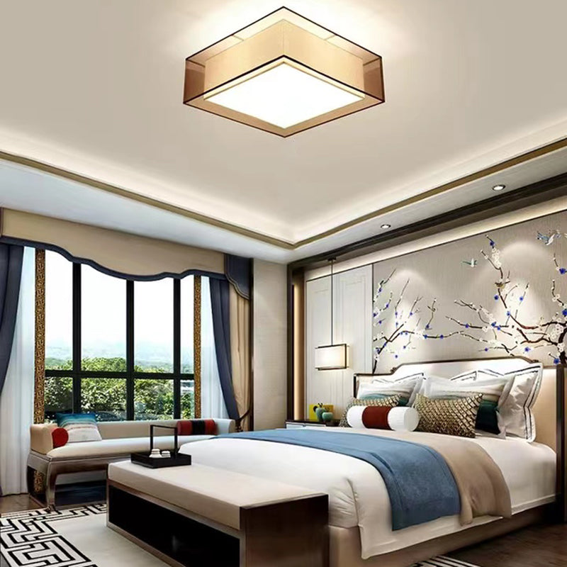 Modern Square Ceiling Lamp Multi Lights Ceiling Mount Light with Fabric Shade for Bedroom