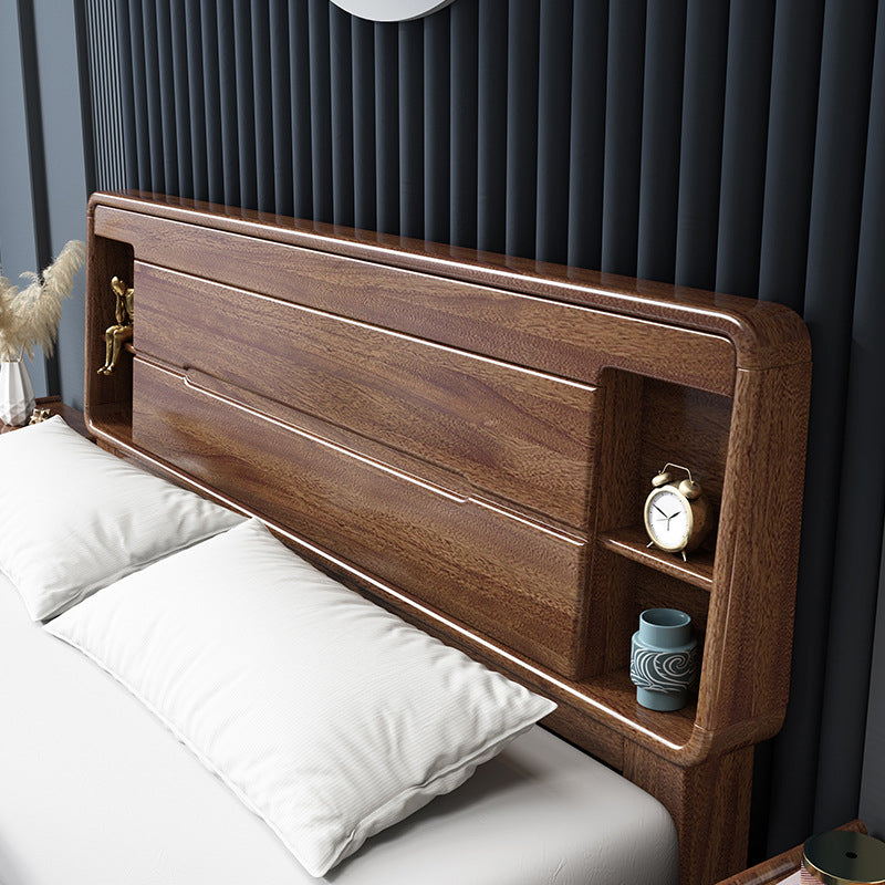 Scandinavian Solid Wood Storage with Headboard Panel Standard Bed