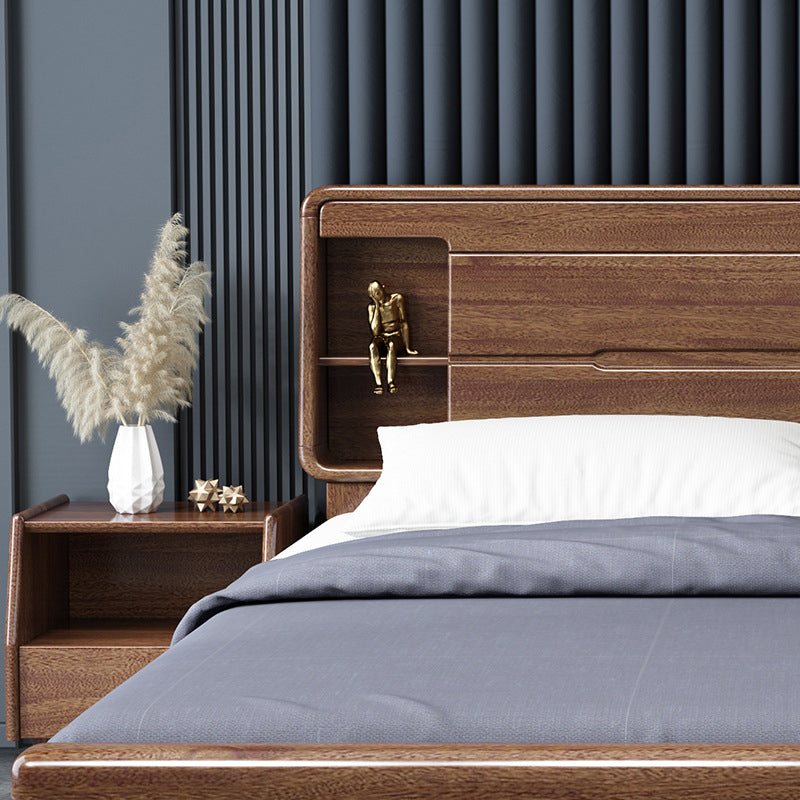Scandinavian Solid Wood Storage with Headboard Panel Standard Bed