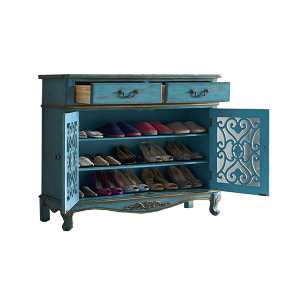 Industrial Solid Wood Accent Cabinet with 2 Drawers and 2 Doors