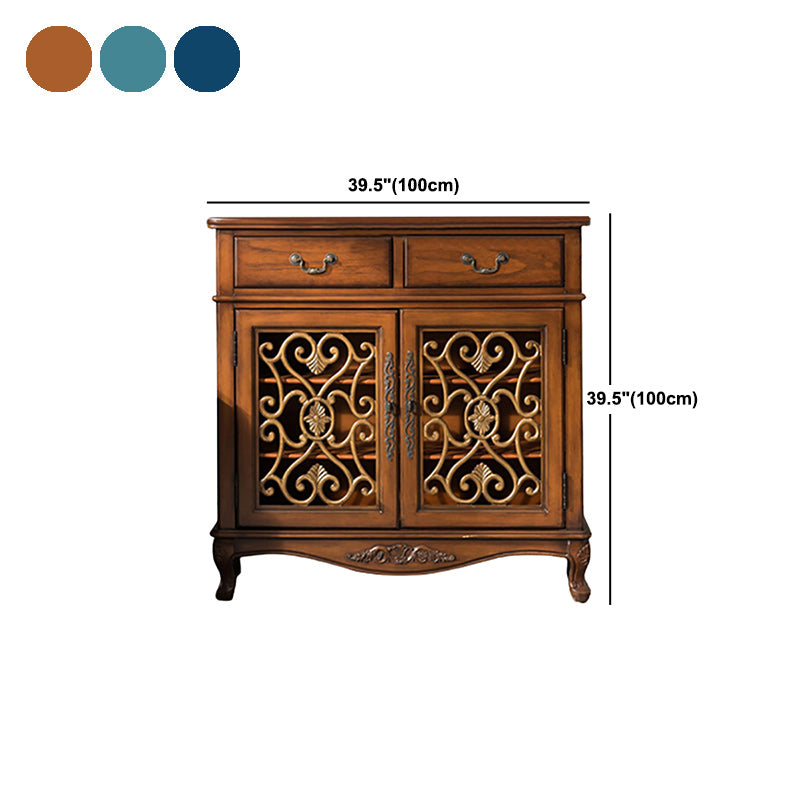 Industrial Solid Wood Accent Cabinet with 2 Drawers and 2 Doors