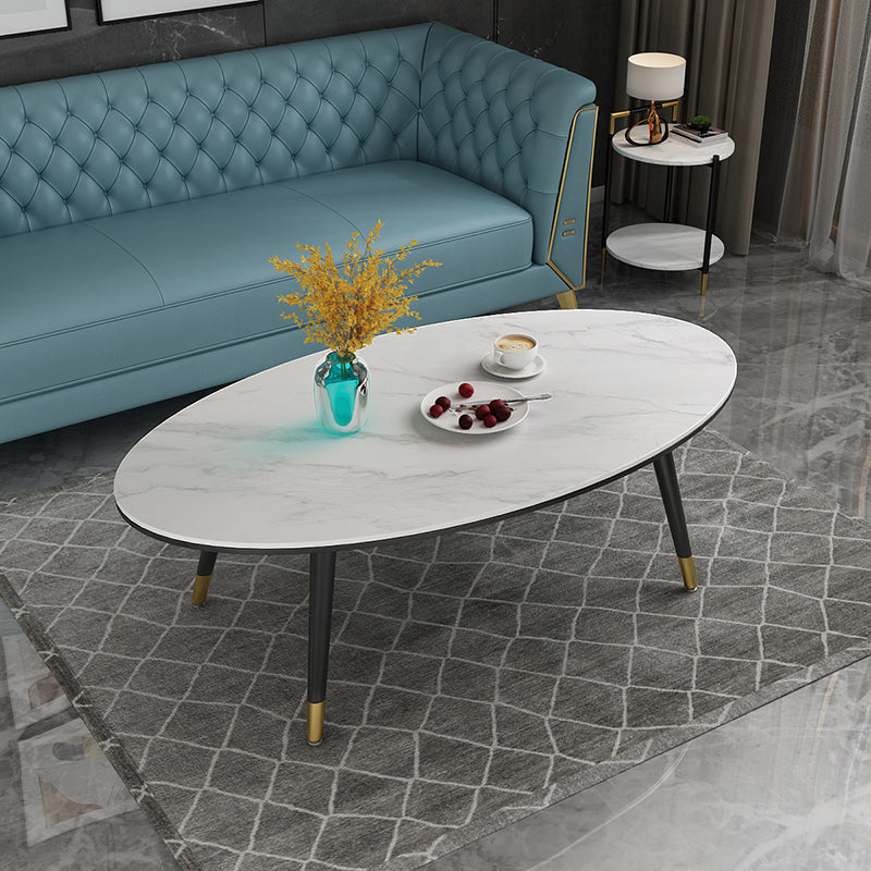 Elliptical Stone Top Cocktail Table 4 Legs 1 Single Coffee Table