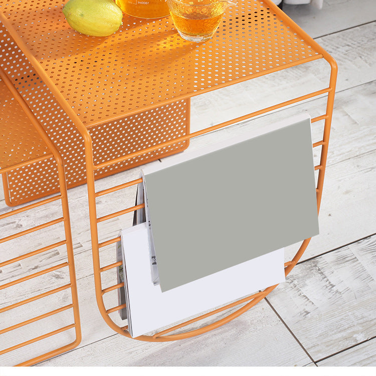 Mid-Century Modern Square Coffee Table with Iron Top and Iron Base