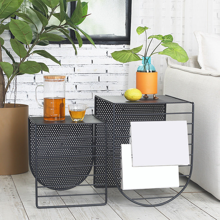 Mid-Century Modern Square Coffee Table with Iron Top and Iron Base